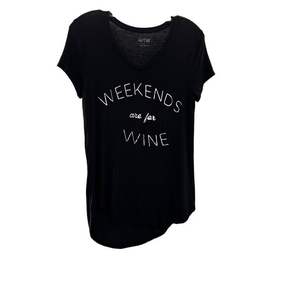 Apt.9 V-Neck "Weekends are for Wine" Black/Silver T-Shirt Women's Small Sheer - Picture 1 of 9